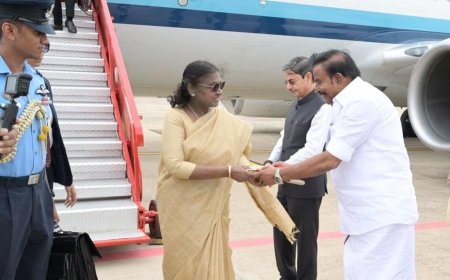 குடியரசுத் தலைவர் திருச்சி வருகை; ஆளுநர் அமைச்சர்கள் வரவேற்பு