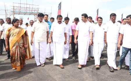 கரூரில் நாளை திமுக முப்பெரும் விழா; பிரம்மாண்ட கூட்டத்தை கூட்ட முடிவு; அமைச்சர் கே என் நேரு நேரில் ஆய்வு