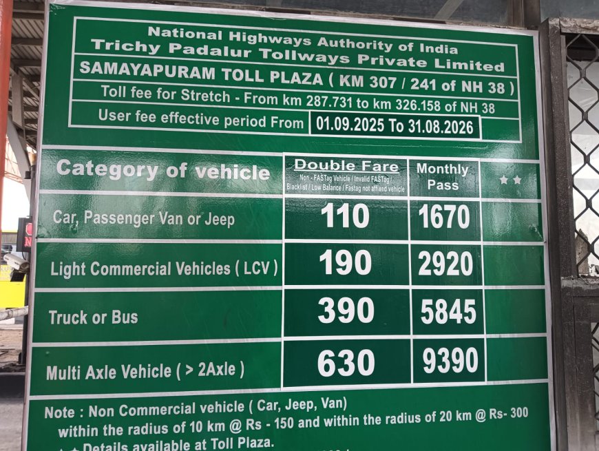 திருச்சி உள்ளிட்ட 38 சுங்கச்சாவடிகளில் இன்று முதல் கட்டண உயர்வு அமல்; வாகன ஓட்டிகள் அவதி