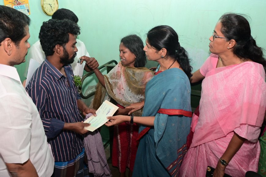 கரூர் உயிரிழந்தவர்களின் குடும்பங்களை நேரில் சந்தித்து ஆறுதல்;  ரூ.10 லட்சம் காசோலையை வழங்கிய கனிமொழி எம்.பி