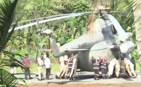 கேரளாவுக்கு குடியரசுத் தலைவர் சென்ற ஹெலிகாப்டர் ஹெலிபேடில் சிக்கியது; தீயணைப்பு வீரர்கள் தள்ளி மீட்பு