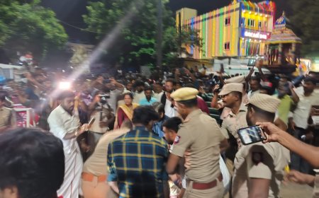 திருப்பரங்குன்றம் தீபத்தூணில் தீபம் ஏற்றுவதில் சர்ச்சை: போலீஸ் தடையை உடைத்து மலையை நோக்கி முன்னேறிய  இந்து முன்னணி, பாஜகவினரால் பரபரப்பு