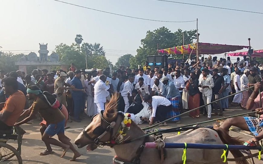 திருவெறும்பூரில் குதிரைப்போட்டி : அமைச்சர் கலந்து கொண்ட நிகழ்வில் விபத்து