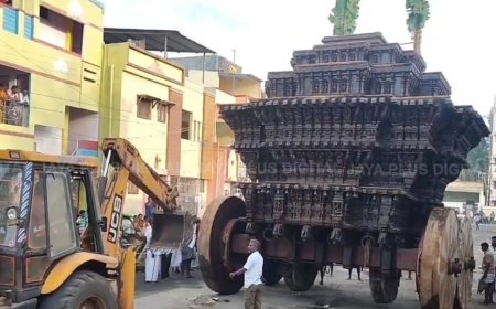 திருவானைக்காவல் ஜம்புகேஸ்வரர் கோவில் தேர் வெள்ளோட்டம்; அச்சாணி முறிந்ததால் பக்தர்கள் அதிர்ச்சி