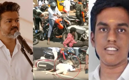 விஜய் வாகனத்தை பின் தொடர்ந்தபோது விபத்து: கல்லூரி மாணவர் சிகிச்சை பலனின்றி பலி