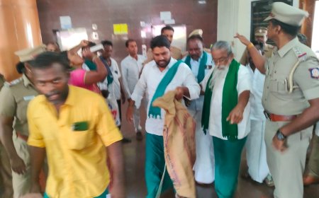 குறைதீர் கூட்டத்திற்கு மண்டை ஓடுகளுடன் வந்த விவசாயிகள்; போலீசுடன் மோதல், தள்ளுமுள்ளு