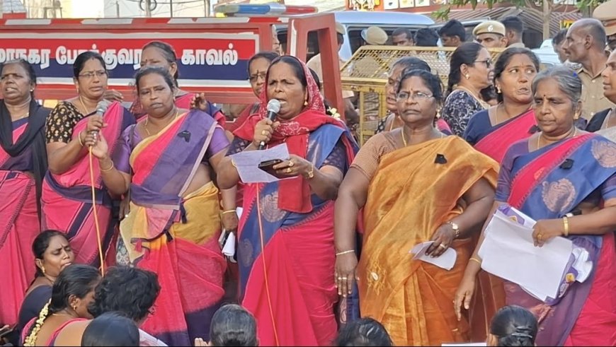 சமூக வலைதளங்களில் அங்கன்வாடி ஊழியர்களைத் தரக்குறைவாகச் சித்தரிக்கும் நபர்கள் மீது நடவடிக்கை வேண்டும்- அங்கன்வாடி தொழிலாளர்கள் ஆர்ப்பாட்டம்