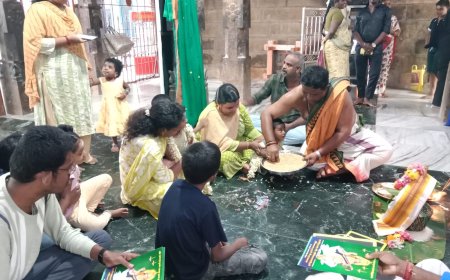திருச்சியில் வித்யாரம்பம்; நெல்மணிகளில் 'அ' எழுதிய வடமாநிலக் குழந்தைகள் 