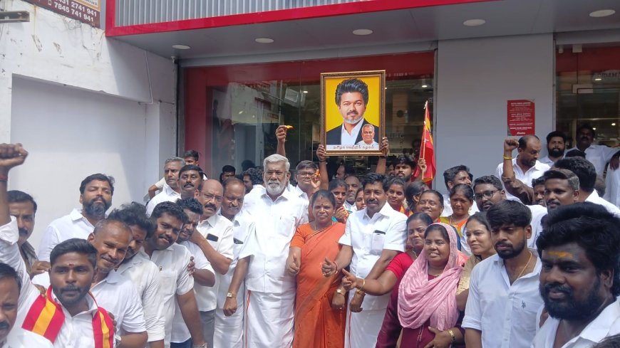 தாராபுரம் மற்றும் மதுராந்தகம் சட்டமன்ற தொகுதியில் நடைபெற்ற இடைத்தேர்தலில் தமிழக வெற்றிக் கழகம் பெற்ற மாபெரும் வெற்றியை கொண்டாட்டம்