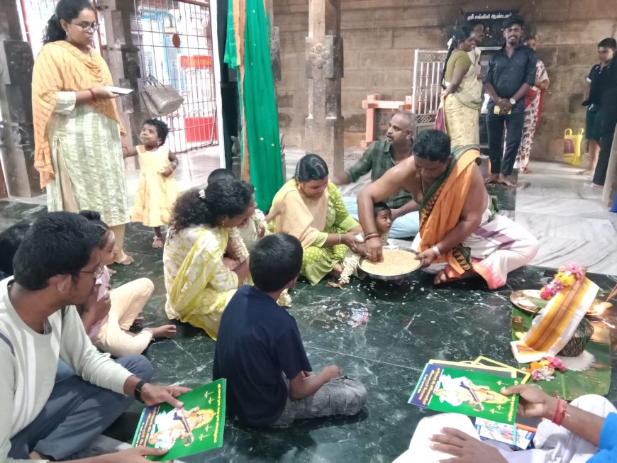 திருச்சியில் வித்யாரம்பம்; நெல்மணிகளில் 'அ' எழுதிய வடமாநிலக் குழந்தைகள் 